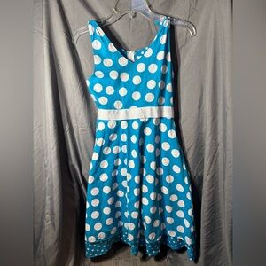 Rare Editions Turquoise Blue Polka Dot Dress with White Accents